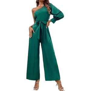 NEW 1 Shoulder Long Sleeve Wide Leg Jumpsuit XS NO BELT